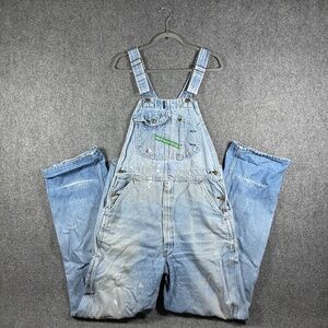 Vintage KEY Imperial Denim Overalls Bib Workwear Blue Stained Distressed 36x36